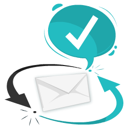 Ilustración que representa a un correo electrónico con un signo de verificación.